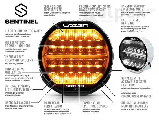 Lazer Lamps Sentinel 9 Elite LED Fernscheinwerfer, schwarz - Hohe