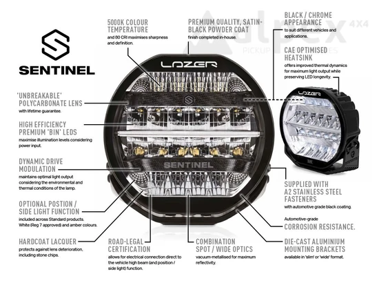 Lazer Lamps Sentinel 9 Standard LED light, black - spot plus wide